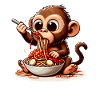 Monkey enjoying spaghetti bolognese