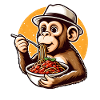 Monkey enjoying spaghetti bolognese