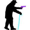 Grandpa robber silhouette with walking stick and gun