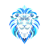 blue lion head, geometric patterns, polygons
