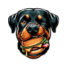 Rottweiler with hamburger cheeseburger