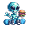 Alien Snowboarder Hamburger Fast Food