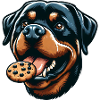 Rottweiler with hamburger and biscuit