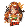 Anime-Mädchen liebt große Burger