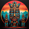Maya-, Inca-, Aztec-masker og farverige figurer