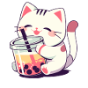 Cat Drinking Bubble Tea Boba and Cats Anime