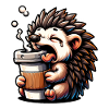 Yawning hedgehog with coffee