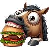 Cheval avec hamburger fast-food drôle