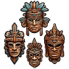 Ornate Carved Aztec, Mayan, Inca Masks