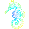 Hippocampe dégradé bleu jaune vert tribal