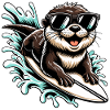 Funny surfing otter with sunglasses