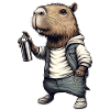 Capybara sprays graffiti