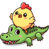 Cute chicken on crocodile