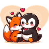 Renard mignon câlin pingouin