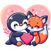 Renard mignon câlin pingouin