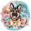 Schäferhund mit Blumen
