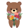 Bear with bouquet of flowers