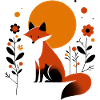 Retro Fox with Flowers