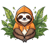 Sloth between green leaves