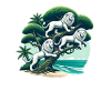 Three white lions on tree