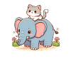 Cat rides elephant
