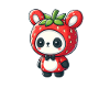 Panda im Erdbeerkostüm