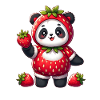 Panda im Erdbeerkostüm