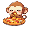 Chimpanzee eating pizza cheese lover