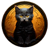 Schwarze Katze im Goldkreis
