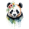 Aquarelle Panda Entouré De Fleurs