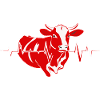 Red cow with heartbeat line