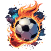 Flying soccer ball with flames.