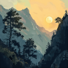 Mountains, Landscape, Nature, Trees, Sun