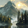 Mountains, Landscape, Nature, Trees, Sun