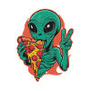 Alien enjoys delicious pizza