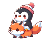 Penguin rides fox