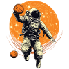 Astronaut, basketball in space, illustration