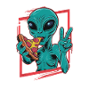 Alien Enjoys Pizza and Peace