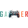 Gamer Schriftzug bunt Controller Splatter