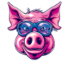 A pig wears funny glasses