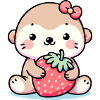 Little otter loves strawberries