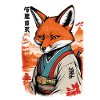 Vintage Ukiyo-E Style Kawaii Kitsune Fox Yokai