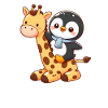 Penguin rides giraffe
