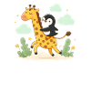 Penguin rides giraffe