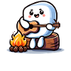 Campfire evening with cute marshmallow