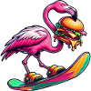 Snowboarder flamant rose avec burger