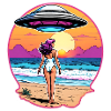 Strandbabe sieht ein UFO