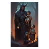 Medieval fantasy guarding father scene