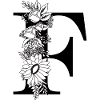 Blumenbuchstabe f schwarz-weiß