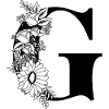 Blumenbuchstabe g schwarz-weiß